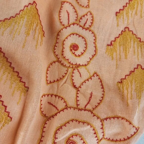 J Jill Womens Orange 100% Linen Long Sleeve Tunic Top Button Down Embroidered M - Picture 11 of 14